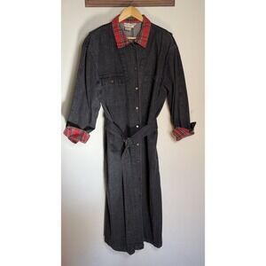 VTG 80's Alain Toussaint Black Stonewash Denim Belt Dress Trench Style Coat 16W